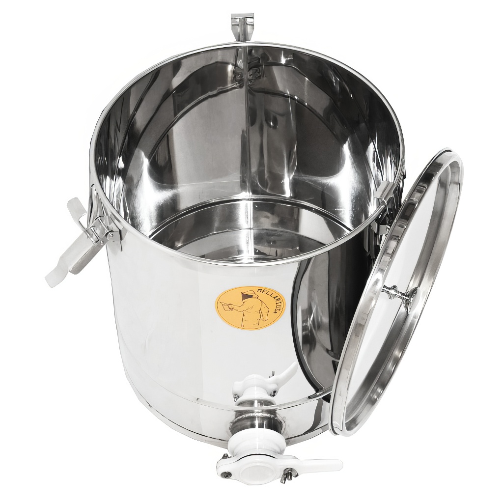 Abfüllkübel 25 kg aus Edelstahl und drei Spannverschlüssen Mellarius