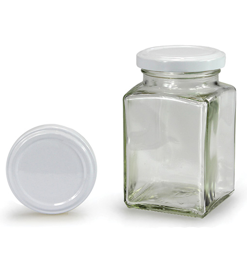 Vierkantglas mit weißem Deckel 260 ml (TO 58)