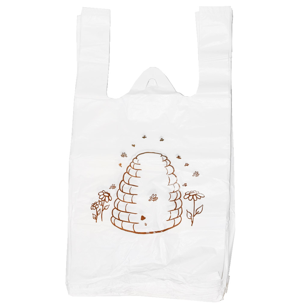 Plastiktaschen mit Griffen - mit Bienenstock - 22 x 38 cm - 200 Stk.
