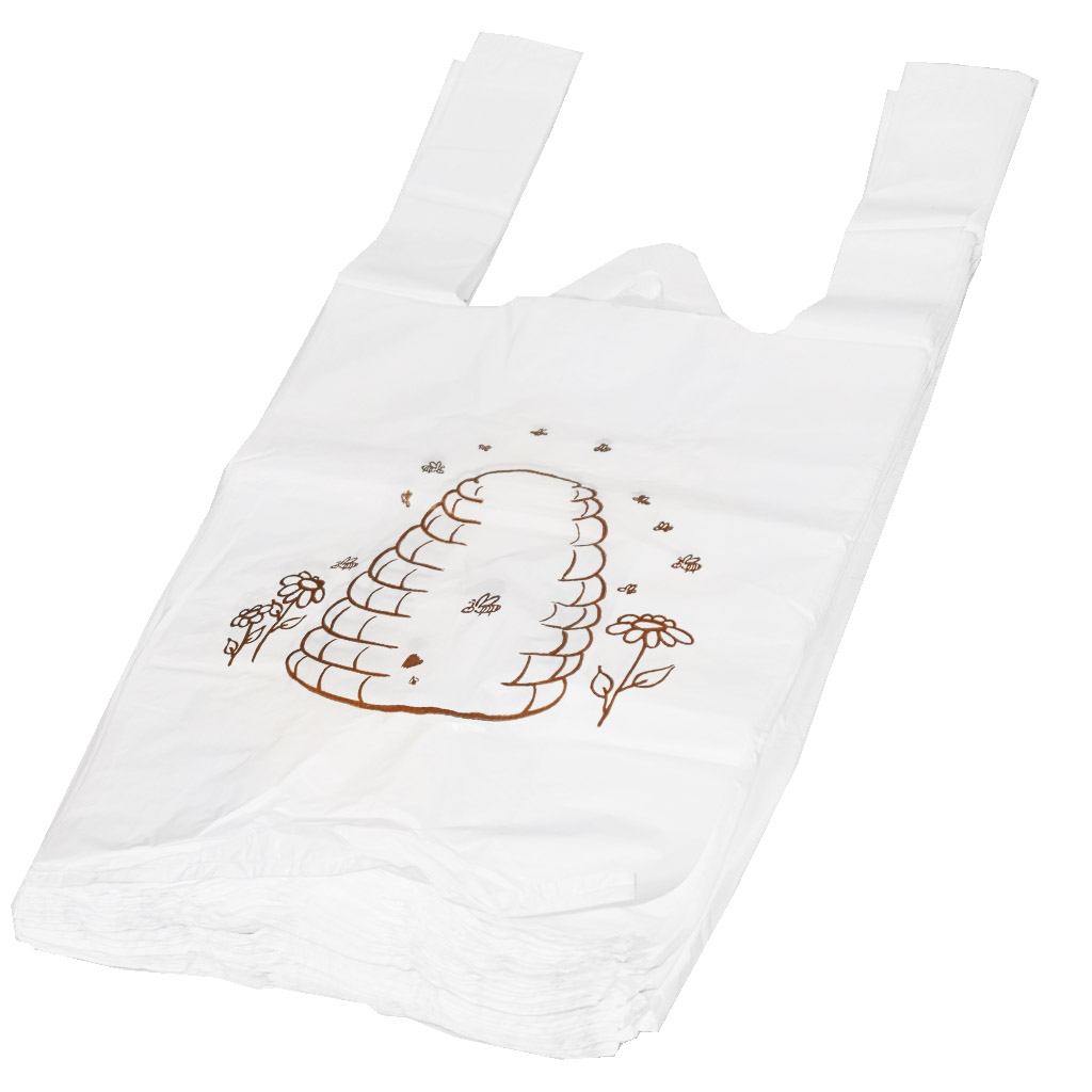 Plastiktaschen mit Griffen - mit Bienenstock - 22 x 38 cm - 200 Stk.