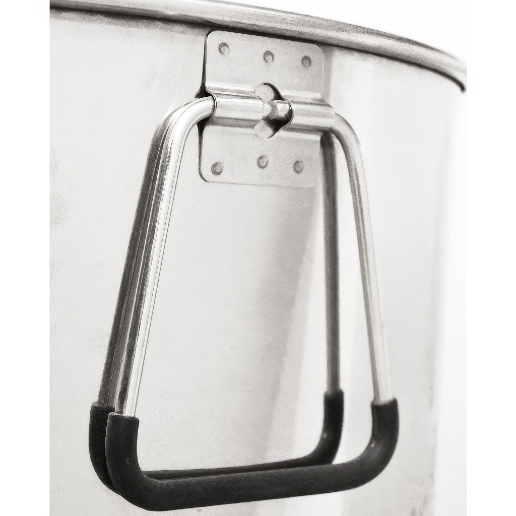 Abfüllkübel 25 kg aus Edelstahl und drei Spannverschlüssen Mellarius