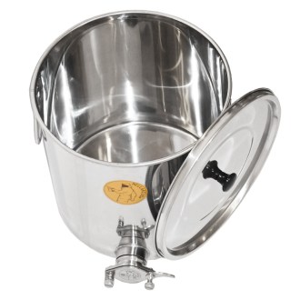Abfüllkübel 25 kg aus Rostfrei-Quetschhahn Mellarius