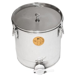 Abfüllkübel 25 kg aus Edelstahl und drei Spannverschlüssen Mellarius