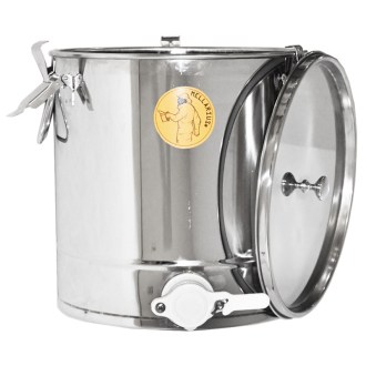 Abfüllkübel 25 kg aus Edelstahl und drei Spannverschlüssen Mellarius