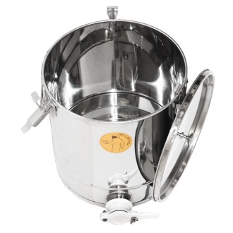 Abfüllkübel 25 kg aus Edelstahl und drei Spannverschlüssen Mellarius